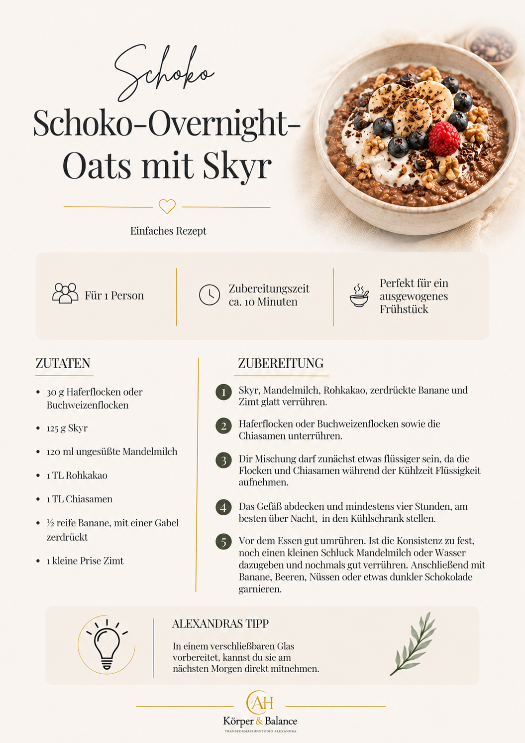Schoko Overnight Oats mit Skyr